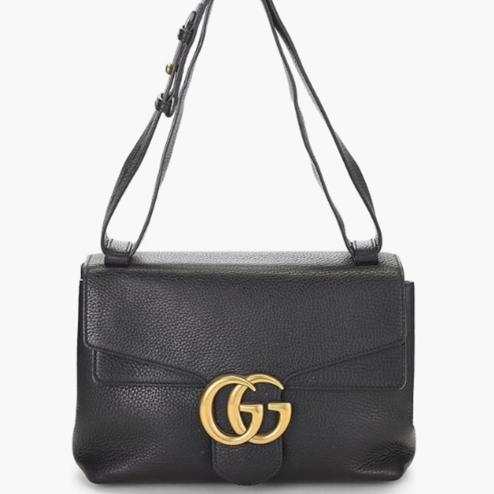 Gucci Black Leather GG Marmont Shoulder Bag, Black